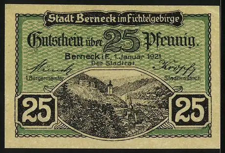 Notgeld Berneck im Fichtelgebirge 1921, 25 Pfennig, Neue Kolonnade
