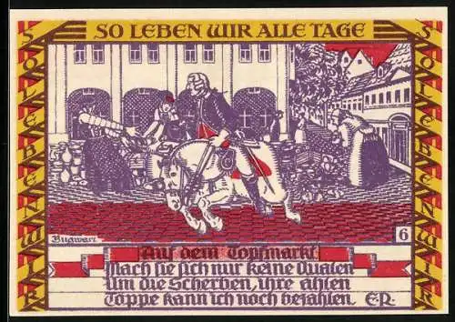Notgeld Dessau 1921, 50 Pfennig, Friedrich II. auf dem Topfmarkt, Lange Kerls vor der Stadt
