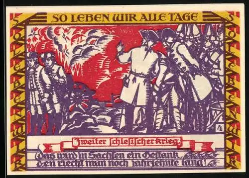 Notgeld Dessau 1921, 50 Pfennig, Schlachtenszene, Lange Kerls vor der Stadt