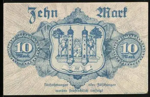 Notgeld Hof 1918, 10 Mark, Stadtwappen