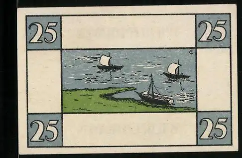 Notgeld Wilhelmshaven, 25 Pfennig, Uferpartie mit Segelbooten