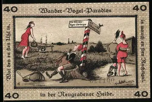 Notgeld Neugraben-Hausbruch 1921, 40 Pfennig, Wander-Vogel-Paradies in der Neugrabener Heide