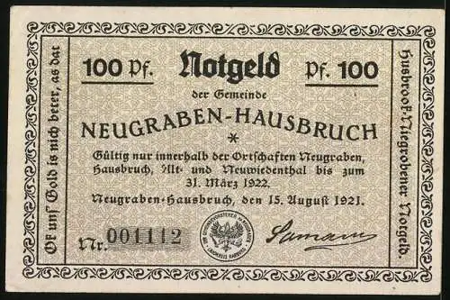 Notgeld Neugraben-Hausbruch 1921, 100 Pfennig, Deutschlands Rettung?, Das Loch im Westen!