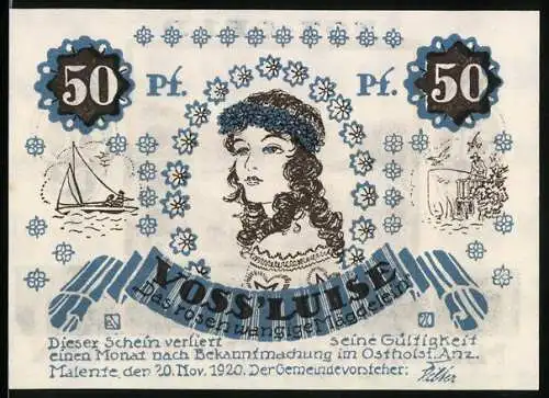 Notgeld Malente-Gremsmühlen 1920, 50 Pfennig, Luise Voss, Dieksee