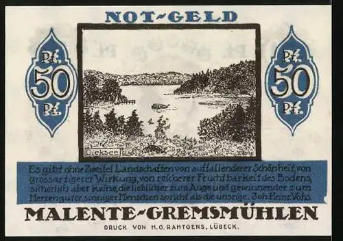 Notgeld Malente-Gremsmühlen 1920, 50 Pfennig, Luise Voss, Dieksee