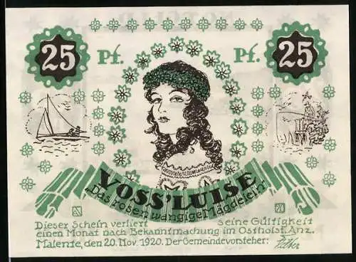 Notgeld Malente-Gremsmühlen 1920, 25 Pfennig, Luise Voss, Kellersee
