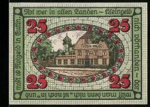 Notgeld Eutin 1920, 25 Pfennig, Voss-Haus, Stadtsiegel