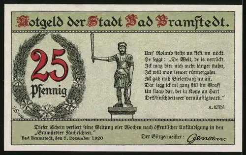 Notgeld Bad Bramstedt 1920, 25 Pfennig, Frau am Brunnen