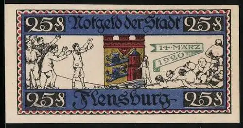Notgeld Flensburg 1920, 25 Pfennig, Eine Seite gewinnt das Tauziehen