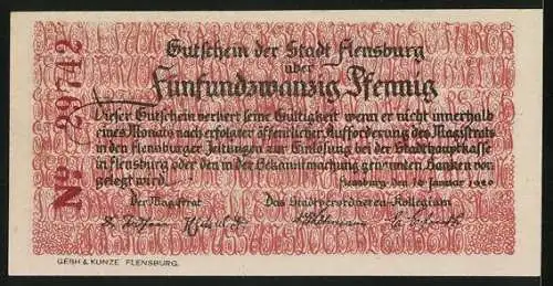 Notgeld Flensburg 1920, 25 Pfennig, Eine Seite gewinnt das Tauziehen