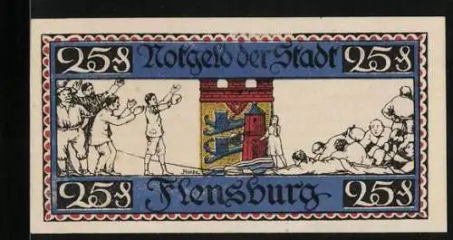 Notgeld Flensburg 1920, 25 Pfennig, Eine Seite gewinnt das Tauziehen