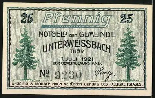 Notgeld Unterweissbach /Thür. 1921, 25 Pfennig, Autobus