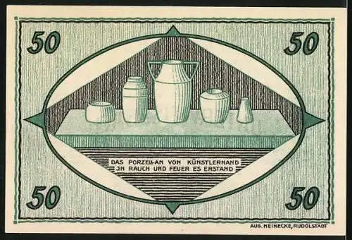 Notgeld Unterweissbach /Thür. 1921, 50 Pfennig, Porzellan, Tannen