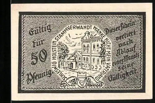 Notgeld Trittau /Schleswig Holstein, 50 Pfennig, Ortspartie, Wappen