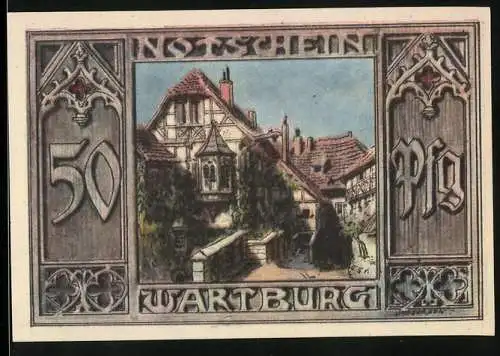 Notgeld Eisenach, 50 Pfennig, Wartburg, Gans, Fledermaus, Henne