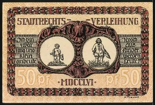 Notgeld Lörrach, 50 Pfennig, Stadtrechts-Verleihung MDCCLVI, Insiegel der Stadt