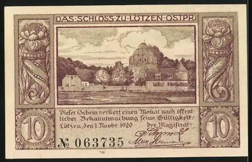 Notgeld Lötzen /Masuren 1920, 10 Pfennig, Stadtwappen