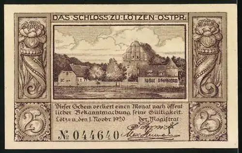 Notgeld Lötzen /Masuren 1920, 25 Pfennig, Stadtwappen