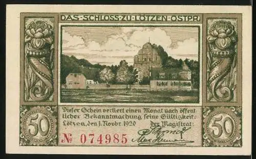 Notgeld Lötzen /Masuren 1920, 50 Pfennig, Stadtwappen