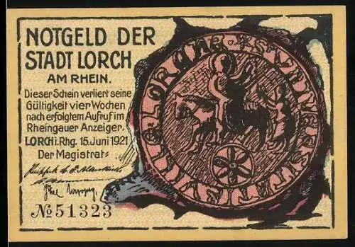 Notgeld Lorch a. Rh. 1921, 25 Pfennig, Stadtsiegel