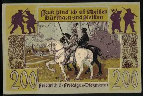 Notgeld Lucka 1921, 200 Pfennig, Friedrich der Freidige und Diezmann, Löwendenkmal