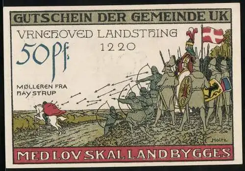 Notgeld Uk, 50 Pfennig, Vrneroved Landstring 1220, Löwe und Adler