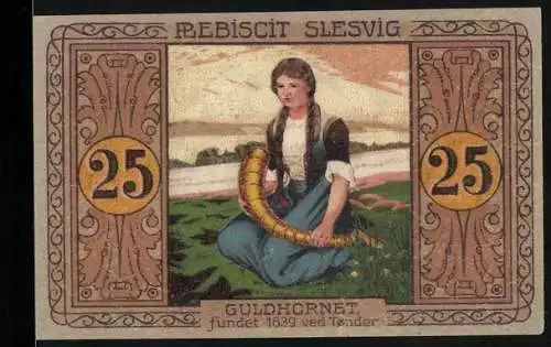 Notgeld Tondern 1920, 25 Pfennig, Plebiscit Slesvig, Guldhornet
