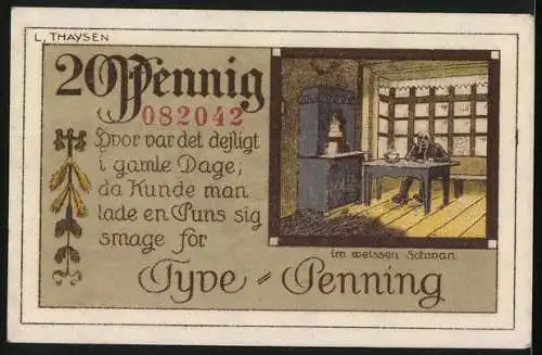 Notgeld Tondern 1920, 20 Pfennig, Plebiscit Slesvig, Wappen, Tod als Gast im weissen Schwan