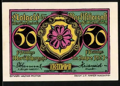 Notgeld Marktschorgast 1921, 50 Pfennig, Gebirgssee Goldberg