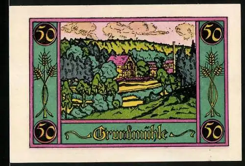 Notgeld Marktschorgast 1921, 50 Pfennig, Blick auf die Grundmühle