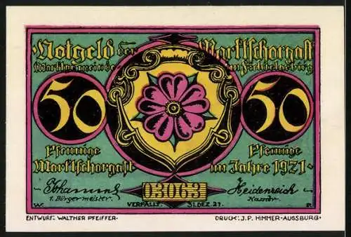 Notgeld Marktschorgast 1921, 50 Pfennig, Schiefe Ebene mit Eisenbahn