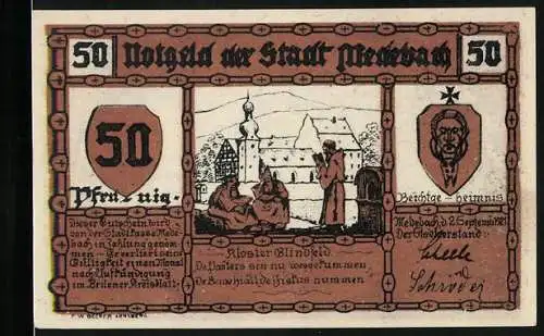 Notgeld Medebach 1921, 50 Pfennig, Kloster Blindfeld, Bauer auf dem Felde