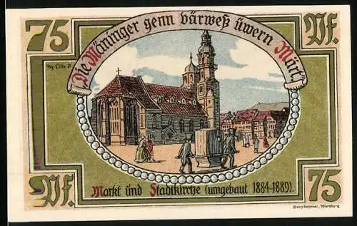 Notgeld Meiningen 1921, 75 Pfennig, Markt und Stadtkirche