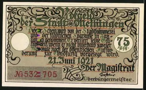 Notgeld Meiningen 1921, 75 Pfennig, Markt und Stadtkirche