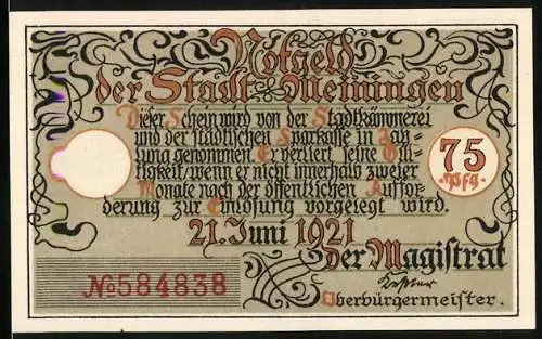 Notgeld Meiningen 1921, 75 Pfennig, Die Alte Marktschule