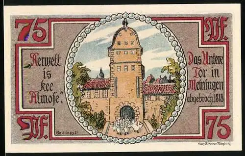 Notgeld Meiningen 1921, 75 Pfennig, Das Untere Tor