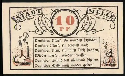 Notgeld Melle 1921, 10 Pfennig, Gedicht zur Kartoffelnot