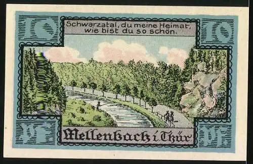 Notgeld Mellenbach 1921, 10 Pfennig, Flussbiegung im Schwarzatal