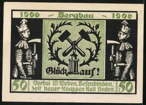 Notgeld Menteroda 1921, 50 Pfennig, Das Kaliwerk Volkenroda, Bergmanns-Symbolik