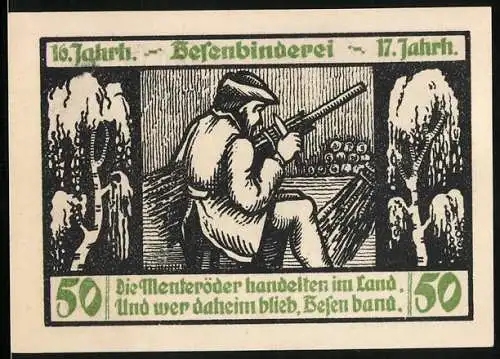 Notgeld Menteroda 1921, 50 Pfennig, Die Kirche, Besenbinderei