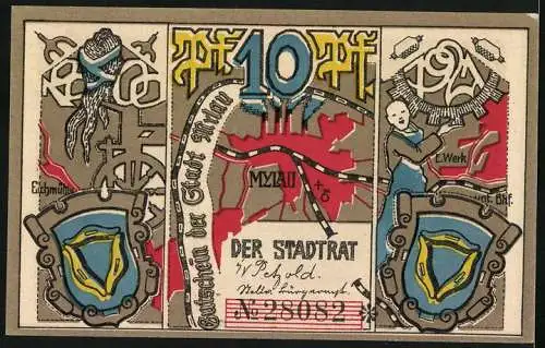 Notgeld Mylau 1921, 10 Pfennig, Frauen beim Spinnen und Weben