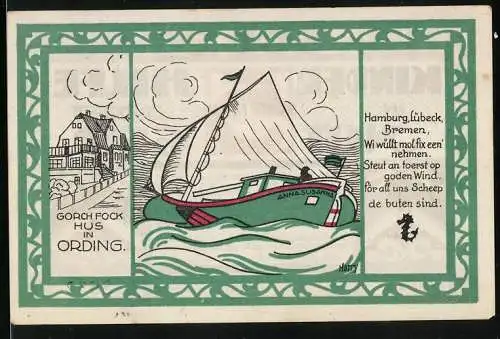 Notgeld Hamburg, 5 Mark, Schiff Anna Susanna auf hoher See, Gorch Fock Haus