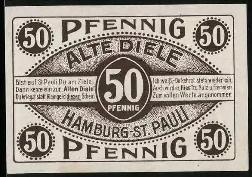 Notgeld Hamburg-St. Pauli, 50 Pfennig, Mann mit Zylinder beim Wasserholen