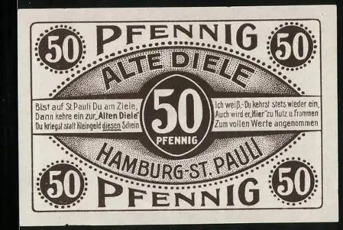 Notgeld Hamburg-St. Pauli, 50 Pfennig, Mann mit Ernte auf dem Rücken