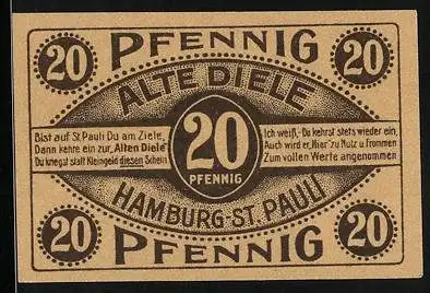 Notgeld Hamburg-St. Pauli, 20 Pfennig, Mann im Zylinder und der Briefträger