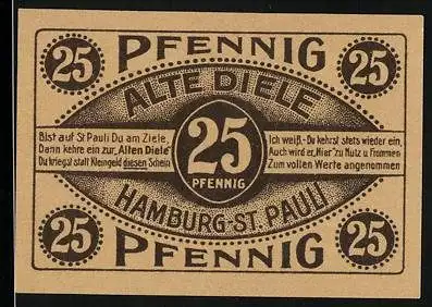 Notgeld Hamburg-St. Pauli, 25 Pfennig, Wasserträger mit Zylinder