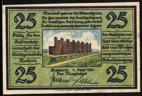 Notgeld Haltern 1921, 25 Pfennig, Zusammengesetzte Keramik, römische Grenzanlage