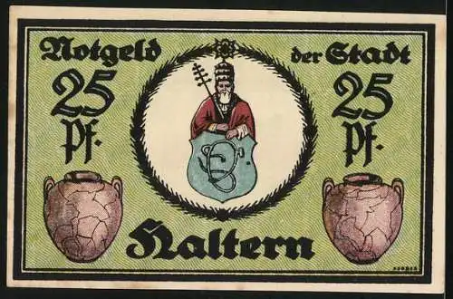 Notgeld Haltern 1921, 25 Pfennig, Zusammengesetzte Keramik, römische Grenzanlage