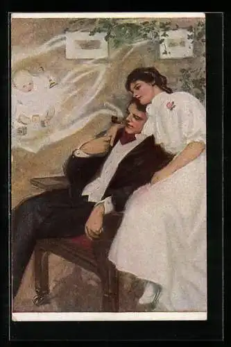 Künstler-AK Justice: Zukunftspläne, Paar träumt von Nachwuchs