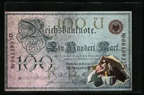 AK Reichsbanknote, Ein Hundert Mark, Prosit Neujahr
